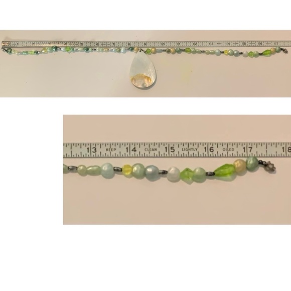 Vintage Shell Collar Necklace with Handpainted Green Peacock Feather Pendant - Picture 7 of 9